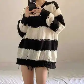 Knitwears Női Pulóver Korai csíkos pulóver design érzés női laza kis, hosszú ujjú pulóver