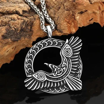 Norvég viking Tripla Horn Odin holló Huginn, valamint Muninn amulett Rozsdamentes acél rúna medál nyaklánc valknut ajándék táska