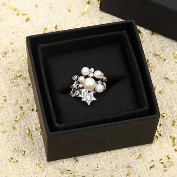 2022 Tiszta 925 Sterling Ezüst Ékszer Női Sztár Gyöngy Gyűrű Gyémánt Esküvői Ékszer Eljegyzési Nagy Szélesség Gyűrű Szerencsés Luxus