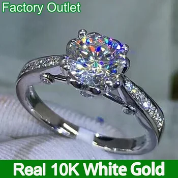 Igazi 10K Fehér Arany Gyűrű Női Eljegyzés, Évforduló Fél Gyűrűt Virág Kerek Moissanite Gyémánt Trendi 1 2 3 4 5 Ct