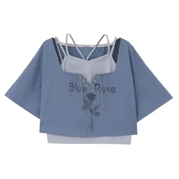 Crop Top Női Termés T-shirt Tavaszi Ruhák Nők 2023 Rave Ruhák koreai Streetwear Y2k Divat Aranyos Dolgok Esztétikai Ruházat