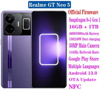 Eredeti Új Realme GT Neo5 Neo 5 5G Okostelefon Android 13 6.74 1.5 K 144 hz 50MP Hátsó Kamera Snapdragon 8+ Gen 1 Google Play NFC