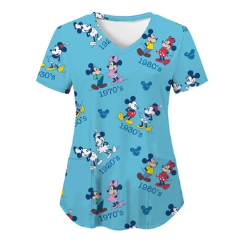 Nő Ruha Disney Póló Nővér Egységes Felső Nők 2023 Mickey pólók Minnie Egér Maximum Kórház Pocket póló V Nyakú Póló