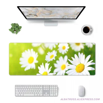 Gyönyörű Százszorszép Virágok Nap Gaming Mouse Pad Gumi Varrt Élek Mousepad 31.5