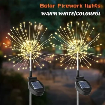 Kültéri LED Solar Tűzijáték Lámpák 90/120/150 Led Vízálló String Tündér Fény Otthon Kert Utca Karácsonyra Új