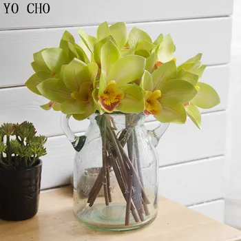 YO CHO Olcsó 3D-s nyomtatási 4 fej Orchideát Csokrok flores mesterséges virágok, növények mesterséges orchidea karácsonyi virágok, esküvői