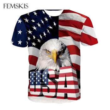 FEMSKIS Amerikai Zászló Sas 3D Nyomtatott póló Nyári Férfiak, Nők, Nyomtatás, Rövid Ujjú Új Divat 3D-s Póló
