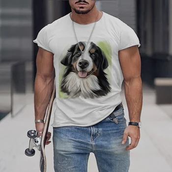 Férfi T-Shirt Nyári Aranyos 3D-s Szép Határon Pásztor Kutya Labrador Rövid Ujjú Divat Maximum Tee grafikus tshirts túlméretezett y2k póló
