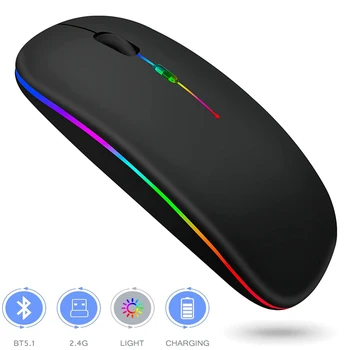 LED-es Vezeték nélküli Egér Bluetooth-kompatibilis Slim Újratölthető Csendes Egerek RGB Ergonomikus Gaming egér Számítógép Laptop PC 2,4 GHz-es