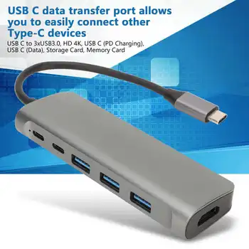 8 az 1-ben USB-C-Hub USB-C-3 USB3.0 4K HD PD Töltés USB-C Adatokat USB-C Tároló Kártya, Memória Kártya, USB C Splitter Nyomtatók