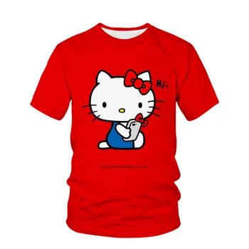 2023 népszerű fiatal nők laza rövid ujjú póló divat rajzfilm póló felső Hello Kitty aranyos kerek nyakú top, rövid ujjú