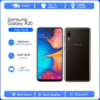 Samsung Galaxy A20 A205U Felújított Eredeti Nyitva 4000 mAh Wi-Fi-vel, 1 SIM Android 13.0 MP LED 6.2