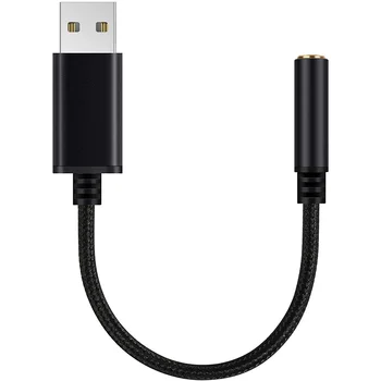 USB 3,5 mm-es Fejhallgató-Audio Adapter,Külső Sztereó hangkártya PC, Laptop,a ,a, Stb (0.6 Méter,Fekete)