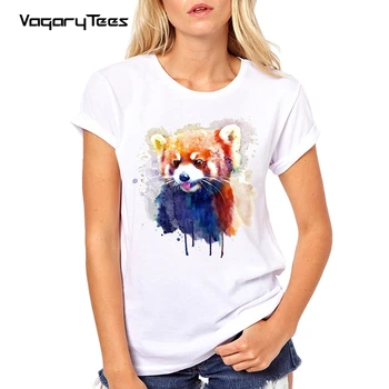 Hip-hop pólók póló Egy Aranyos Vörös Panda nyomtatás Lány rövid ujjú hűvös női póló, alkalmi o nyakú Nyári Divat Punk tshirt