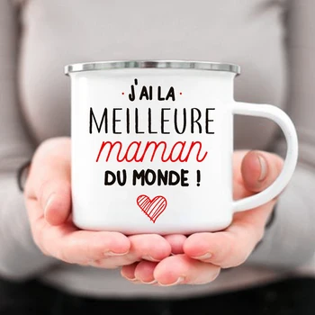 Legjobb Anya A Világon, francia Nyomtatás Zománc, Bögre, Kreatív Csésze Vizet Iszik Tejet Csésze Zománc Bögre Haza Drinkware Ajándék Maman