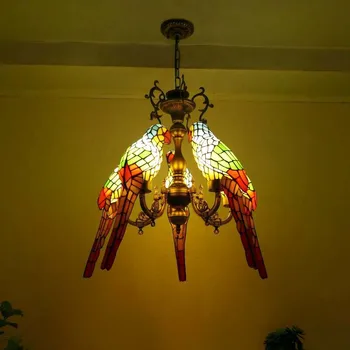Öltöző Többszínű Tiffany led Csillár világítás Hálószoba Bár konyha Retro festett Üveg Csillár lámpa Étterem