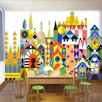 Egyéni háttérkép, 3d-s olaj festmény építészet streetscape falfestmény, kézzel festett kocka rajzfilm kastély gyermekek 3d-s szoba háttérkép