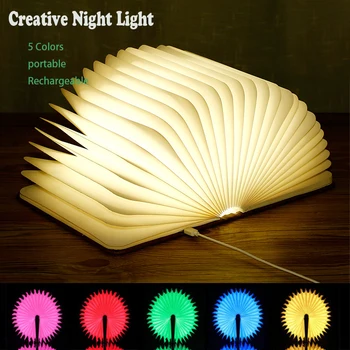 3D Összecsukható Könyv Lámpa LED Kreatív Éjszakai Fény 5-szín USB Töltő Hordozható Fa Mágneses Tábla Fény Dekoráció Diák Ajándék