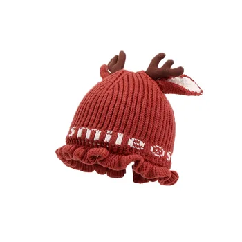 Gyerek sapka aranyos kalap őszi-téli meleg agancs tiszta színű, kötött sapkát a fiúk, a lányok aranyos rajzfilm gyapjú kalap