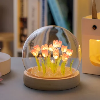 Kreatív Tulipán Night Lights-Tiszta Kézzel készített asztali Lámpa A Szobában, Hálószoba Dekoráció, Hangulat Fények DIY Díszek, Ajándékok
