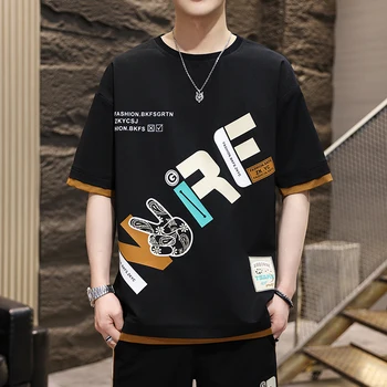 2023 Új Férfi Rövid Ujjú póló koreai Divat Nyári Streetwear Nyomtatott Alkalmi Laza Felső Póló Ifjúsági Harajuku Tshirt Ruhák