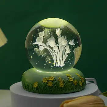 3D kristálygömb, Rózsa, Szegfű Virág kristálygömb Éjszakai Fény Izzó Alap Üveg Labdát Díszek anyák Napja Születésnapi Ajándék