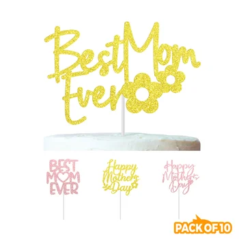 【Új Design】Csomag 10 Db Boldog anyák napját Legjobb Anya a világon, Papír, Torta Topper Torta Dekoráció