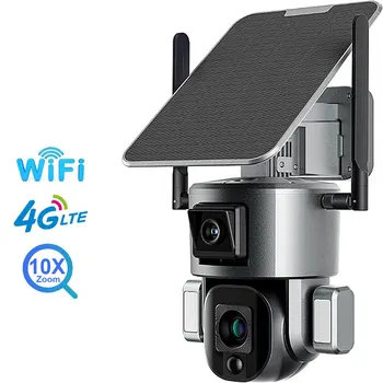 A 4K WiFi Kettős Lencse 4X, 10X Napelem Emberi Érzékelés 8MP 4G Vezeték nélküli Napelemes Kamera PTZ Kamera Vízálló IP Kamera