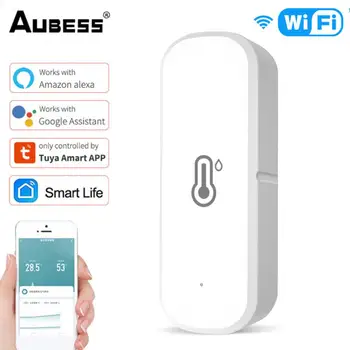 AUBESS Tuya WiFi Hőmérséklet Páratartalom Érzékelő Haza Csatlakoztatott Hőmérő Kompatibilis Intelligens Élet Alexa, a Google Asszisztens