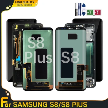 AMOLED LCD SAMSUNG Galaxy S8 G950 G950F Samsung S8+ S8 Plusz G955 G955F LCD Kijelző érintőképernyő Digitalizáló Kerettel