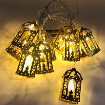 1.65 M 10 Fények Eid Mubarak Hold, Csillag, Vas Művészeti Led String Fények Ramadan Kareem Dekoráció Otthon Iszlám Muszlim Fesztivál
