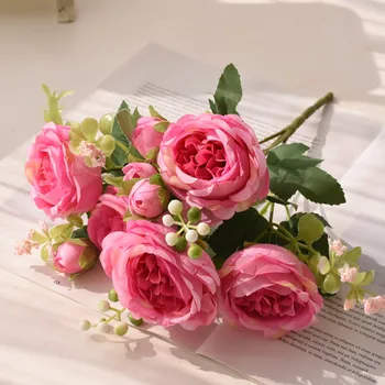 5 Fejét Rose Mesterséges Virágok Illata Lakberendezés Menyasszony Esküvői Kezében Virág, Esküvői Dekoráció Dekoráció Asztal Mariage