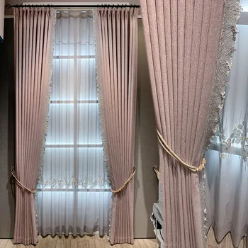 Francia Fény Luxus Függönyt a nappaliban, Hálószobában Árnyékoló Cortina Lila Képernyő Függönyt Hímzett Csipke cortina-kat fessek át Para La Sala
