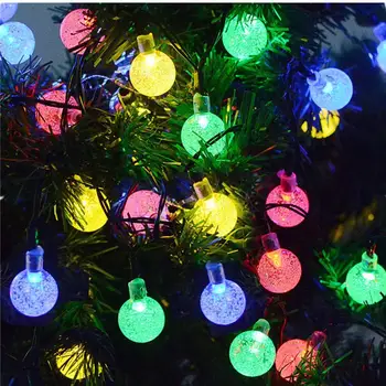 5/7m Napelemes LED String tündérfény kristálygömb Solar Lámpa Karácsonyi Kültéri Lámpa Vízálló Esküvői Világítás Kert lakberendezés
