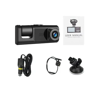 Autó DVR 3 a Kamera Lencséje HD 1080P Dash Kamera Kettős Lencse Dashcam Videó Felvevő 24 ÓRÁS Parkolás Ellenőrzés