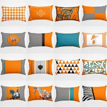 Északi narancssárga luxus kanapé párna egyszerű narancs piros geometriai párna narancs modern Amerikai derék, hátsó borító