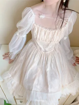 Lolita Aranyos Ruha, Női Hosszú Ujjú Alkalmi Vintage Y2k Mini Ruha Női Japán Stílusú Fél Estélyi Ruha Koreai 2023 Nyári