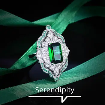 HOYON 925 Ezüst Női Gyémánt Gyűrű, Ékszerek, Utánzás Nagymama Smaragd Nyitott Gyűrű jegygyűrű Királyi Bankett Tartozékok