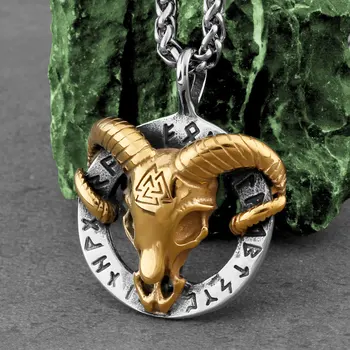 Északi Viking Sátáni Ram Rúna Nyaklánc Férfi Klasszikus Hip-Hop Valknut Szimbólum Amulett, Medál, Nyaklánc, Divat Amulett Ékszer Ajándék