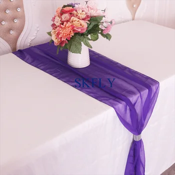 RU015D új divatos olcsó, jó minőségű, gyönyörű esküvői lila, szürke, fehér, sötétkék blush pink voile asztali futó