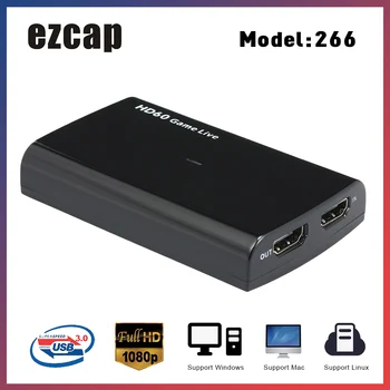 ezcap266 1080P HD Video Game Capture Box az Élő Videó Támogatja a 1080P Videó Bemenet, mind a Kimenet, MIKROFON Bemenet Fekete